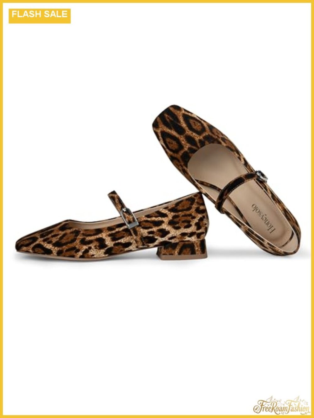 Women's Square Toe Mary Jane Flats Faux Leather Leopard Print Low Heel